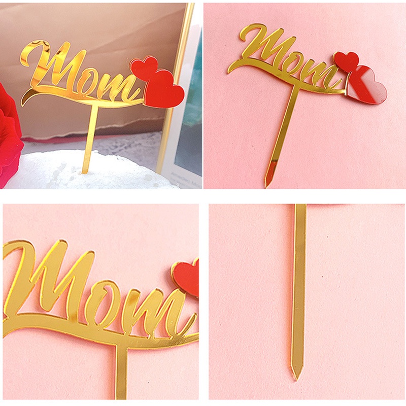 Topper Kue Desain Tulisan Mom Bahan Akrilik Untuk Dekorasi Pesta Ulang Tahun