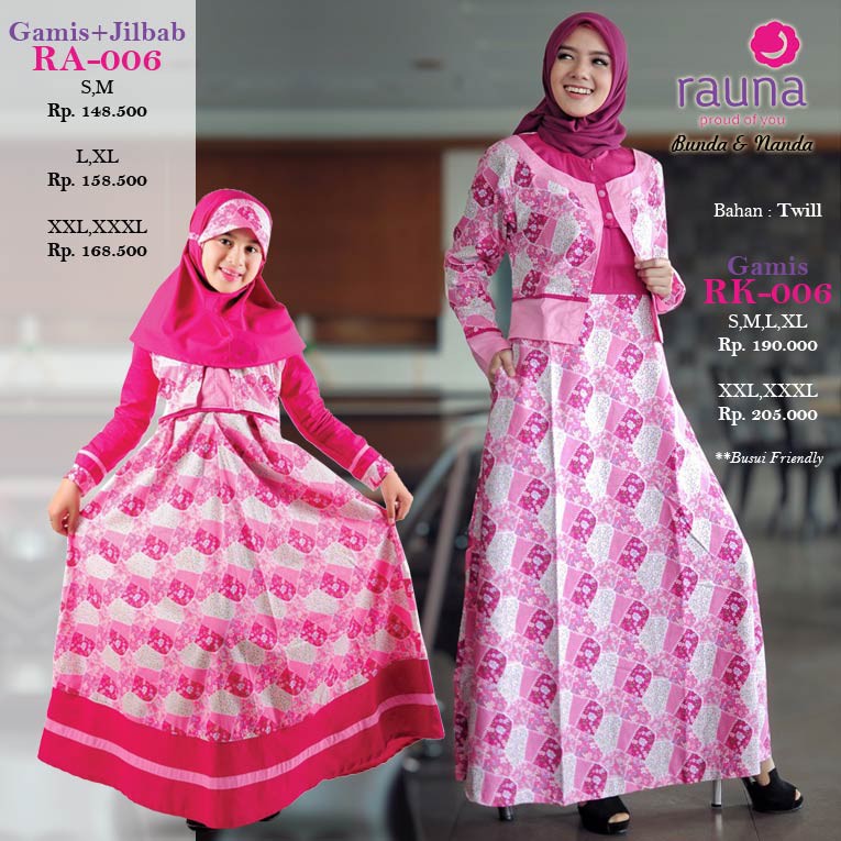 Baju Muslim Couple Ibu dan Anak Pink - Gamis kembar ibu dan anak original