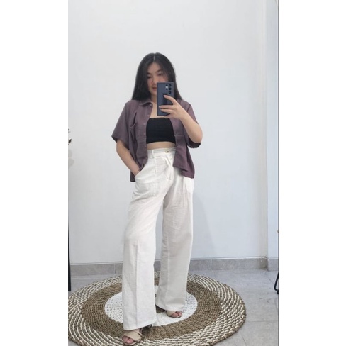 Kemeja croptop crinkle | Kemeja croptop wanita | Kemeja pendek wanita