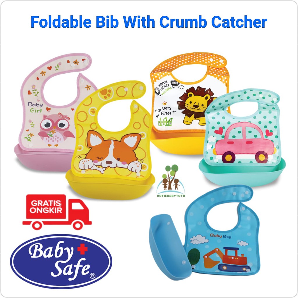 BABY SAFE Bib Celemek Makan Slabber Foldable With Crumb Catcher BIB002