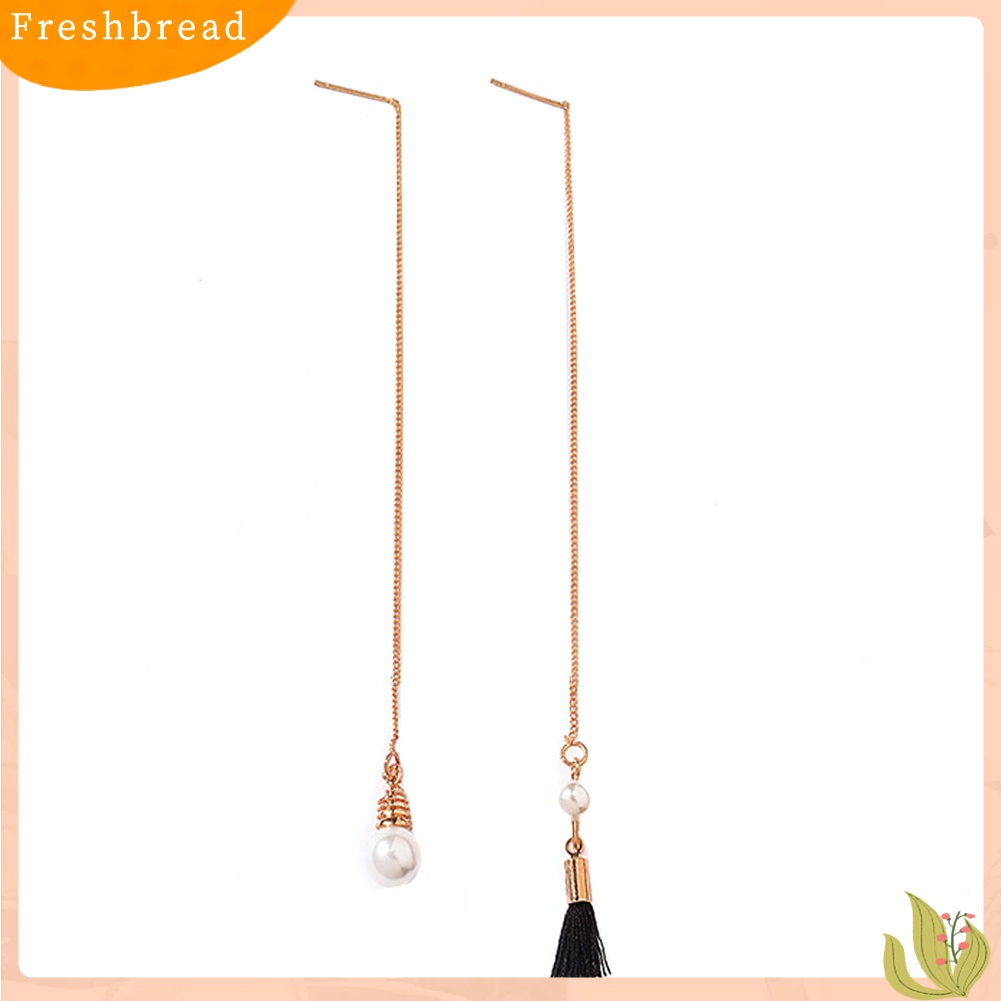 Terlaris Fashion Irregular Tassel Faux Pearl Long Chain Dangle Stud Earrings Jewelry