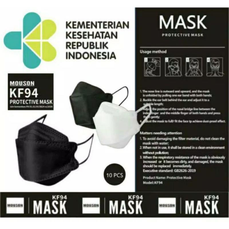 10 PCS MASKER KF 94 3D BLACK MASK MASKER KF94