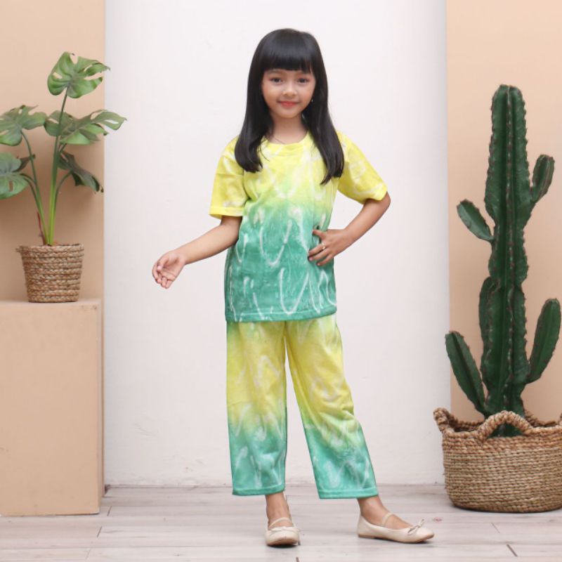 Setelan Kaos Piyama Anak Perempuan Motif Tiedye Bali Baju Tiedye Bali Kekinian