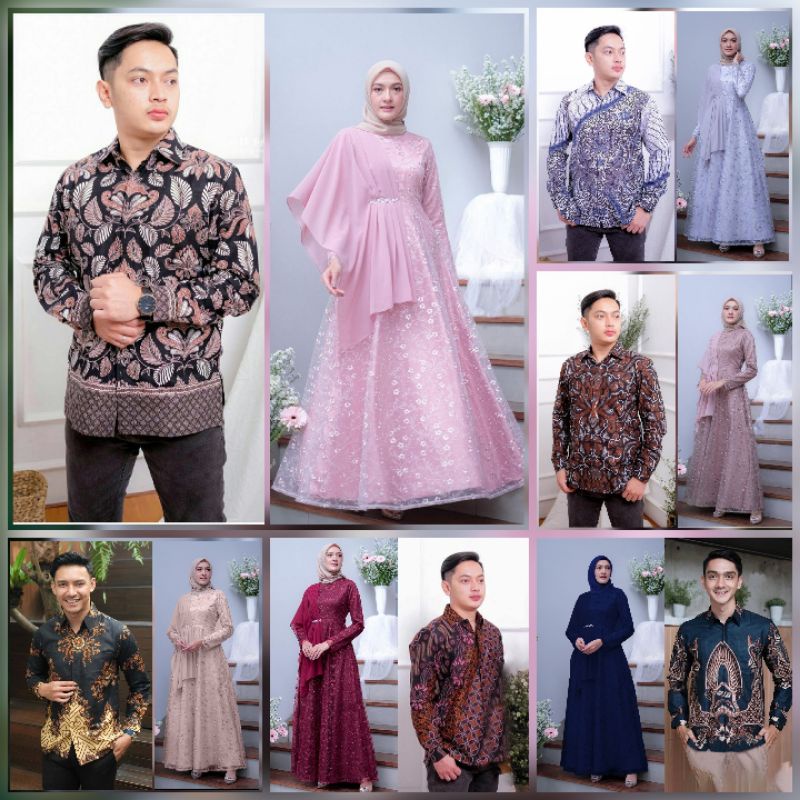 BATIK EXPRESS SOLO Batik Couple Anjela Elena Tulle mutiara kombinasi ceruty payet &amp; kemeja batik