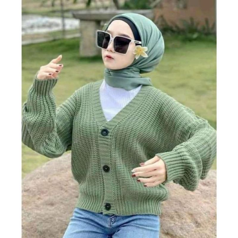 Cardigan Rajut Oversize Nacara Premium Cardy Crop Tebal-mint