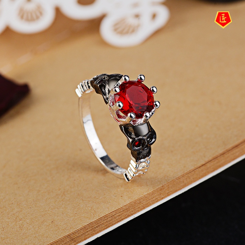 [Ready Stock]Fashion Punk Skull Red Gem Ring Personality
