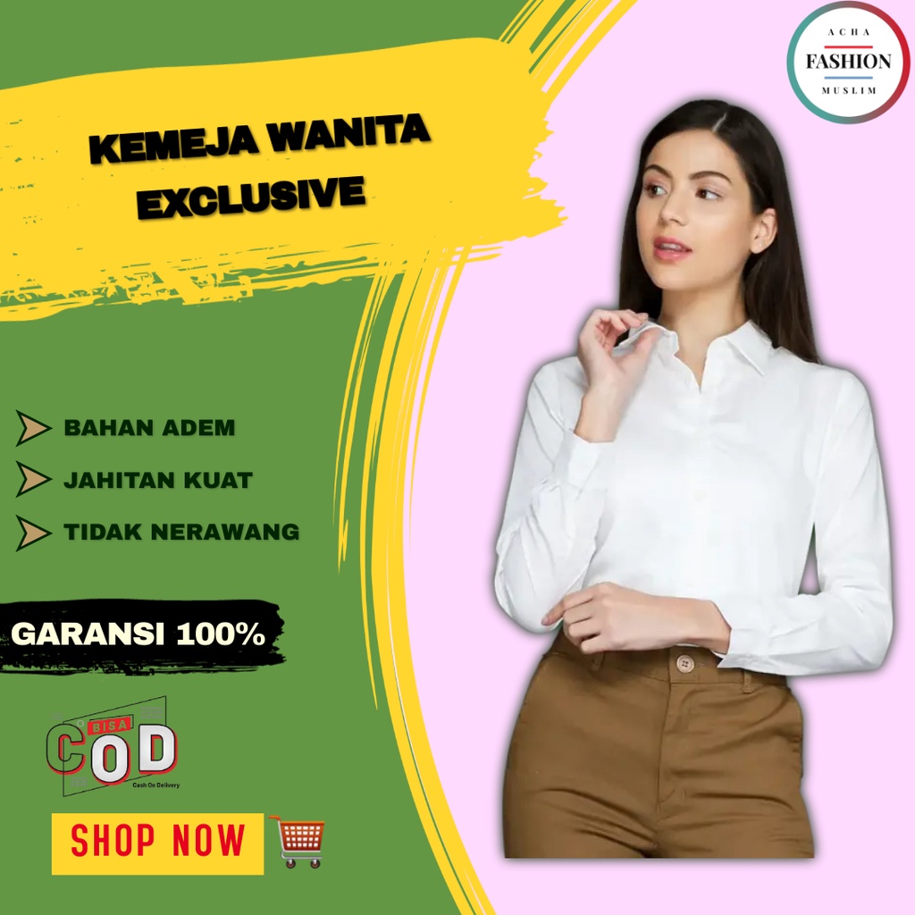 Kemeja Baju Wanita Polos Putih Lengan Panjang Casual
