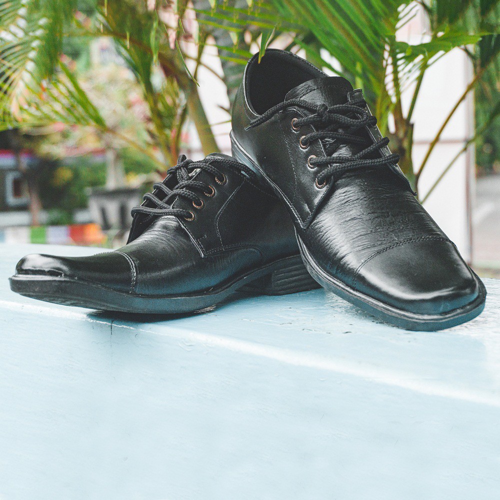 190 HITAM TALI Sepatu Pantofel PDH 100% Kulit Sapi Asli Merk SPATOO - Sepatu Kantor - Sepatu Talian