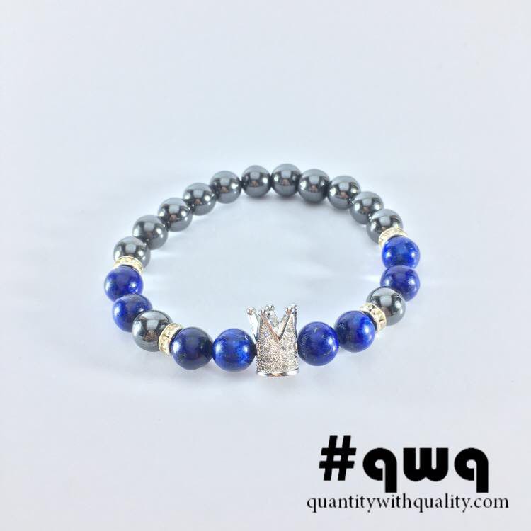 Gelang Batu Cowok Cewek (lapiz lazuli, blustin, and crown cubic zirconia) - CROWN