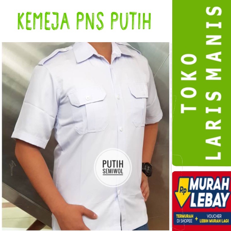 Kemeja Putih PNS Pria SEMI WOL HEM Putih ASN Atasan Putih PDH