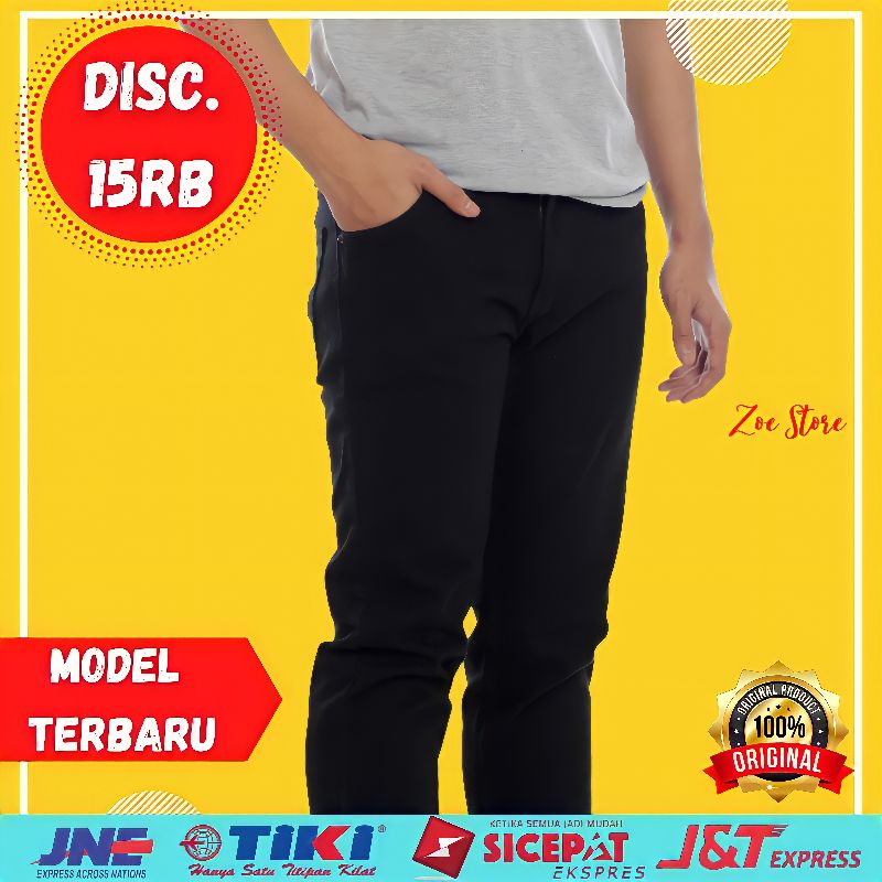 Celana Jens Pria Jelana Jeans LEA Pria Regular Standar Dewasa Jeans Reguler Pria Tebal Hitam Denim