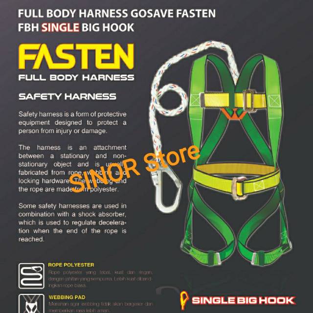 Full Body Harness Single Big Hook FASTEN Plus Tali Dada Safety GOSAVE