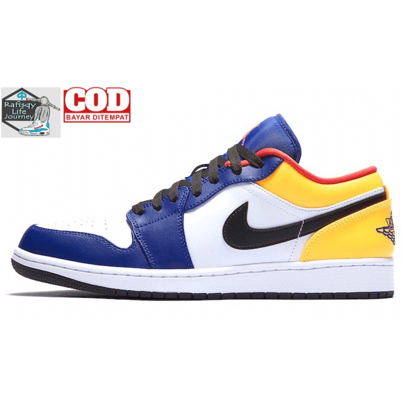 36 - 44 Sepatu  Air Jordan Aj 1 Low Deep Royal Blue Laser Orange Purple Yellow