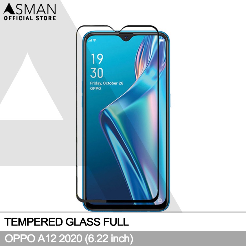 Tempered Glass Full OPPO A12 (6.22&quot;) | Anti Gores Kaca - Hitam