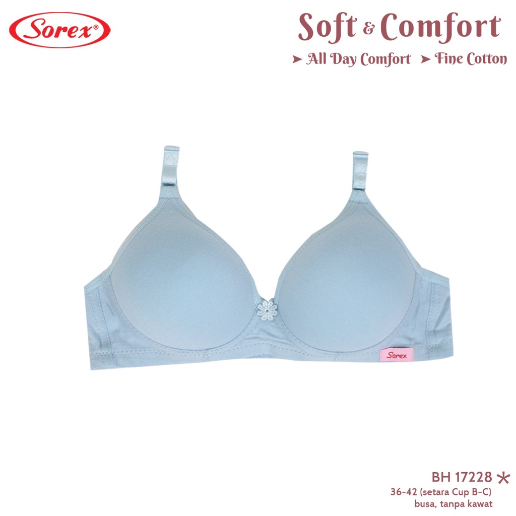 Sorex Bra Super Soft Busa Tanpa Kawat Cup Besar Kait 3 Setara Cup B-C BH  Harian 17228-Biru