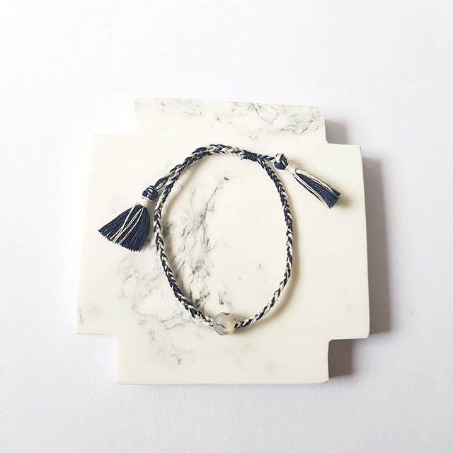 Gelang STONE BRAIDED Navy-Putih Loliastuff (gelang etnik/ gelang kepang/ gelang tali/ gelang batu/ gelang bracelet