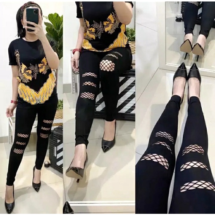 LEGGING IMPORT WANITA SOBEK JALA-JALA LEGGING IMPORT TEBAL LEGGING WANITA PREMIUM PANJANG KEKINIAN