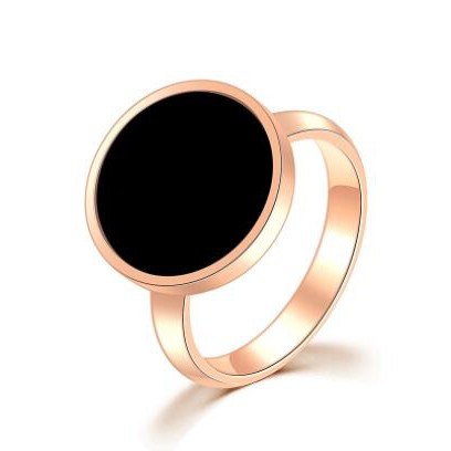 Cincin Titanium  Premium Lapis Emas 18K Bentuk Bulat Bahan Warna Hitam Bulgar**-3#