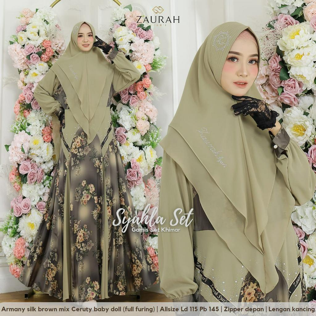 TERBARU SYAHLA SET KHIMAR GAMIS SYAR'I ARMANY SILK BY ZAURAH SYAR'I#JUMBO