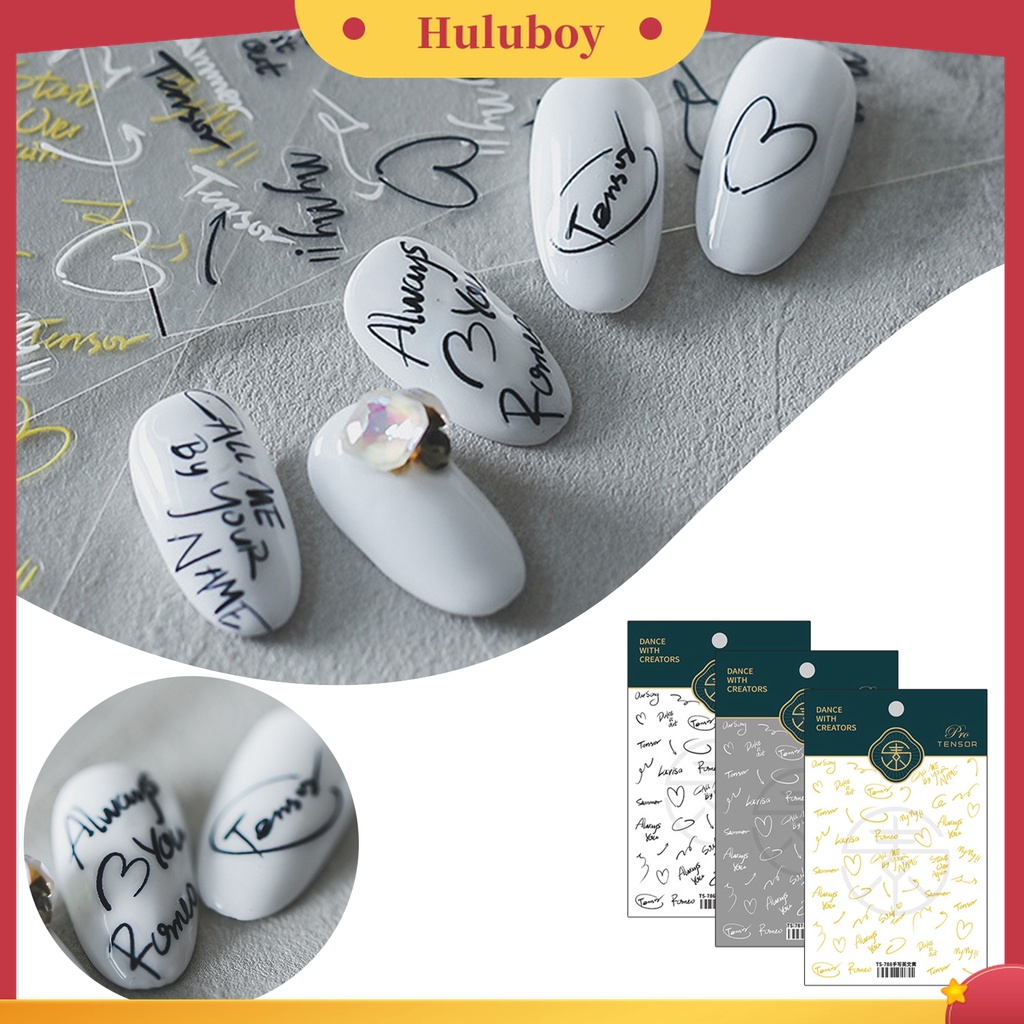 Huluboy Huluboy♡ Stiker Kuku 5D Motif Tulisan Warna-Warni Untuk Manicure Wanita
