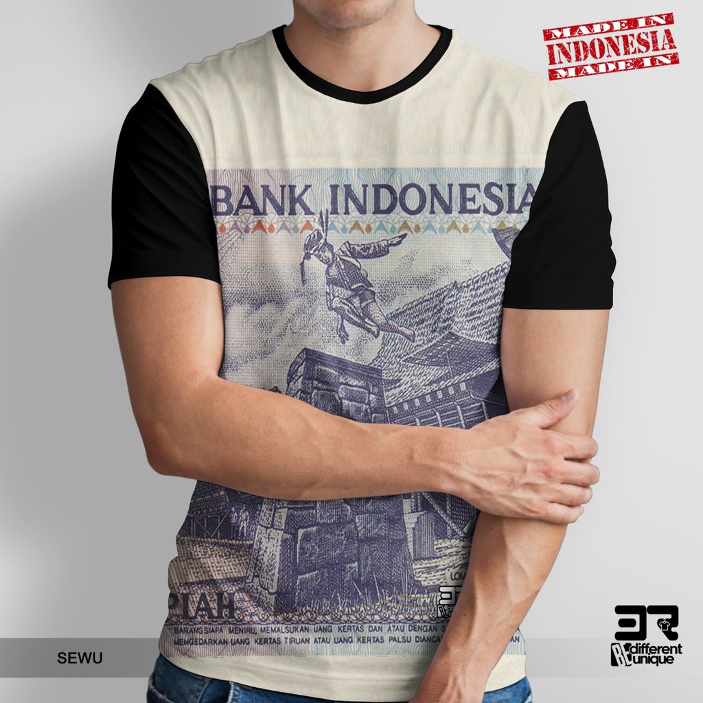 KAOS PRINT 3D DISTRO 3R UNISEX DEWASA & ANAK MOTIF MATA UANG SERIBU RUPIAH 1K LOMPAT ( SEWU HITAM )