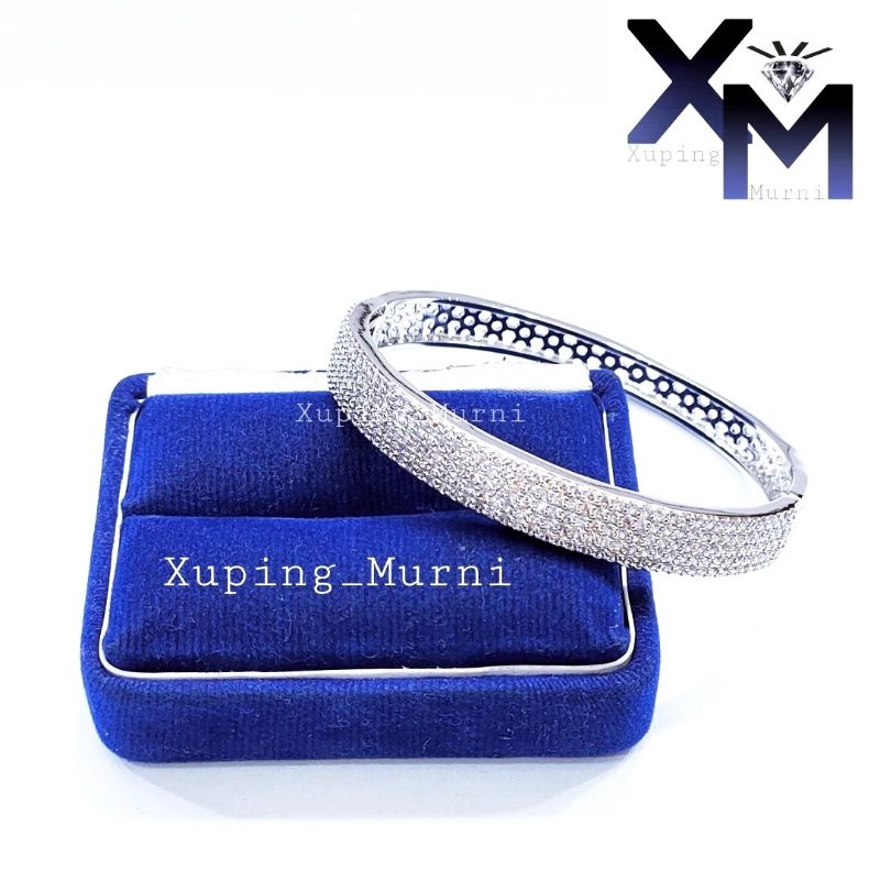 GELANG XUPING ASLI LAPIS EMAS PUTIH MODEL BANGLE BULAT PERMATA FULL MODEL DIAMOND - PERHIASAN WANITA