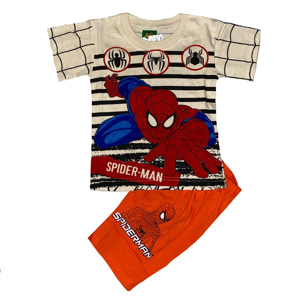 STELAN PENDEK SPIDERMEN WARNA CREAM SK PAKAIAN ANAK LAKI-LAKI