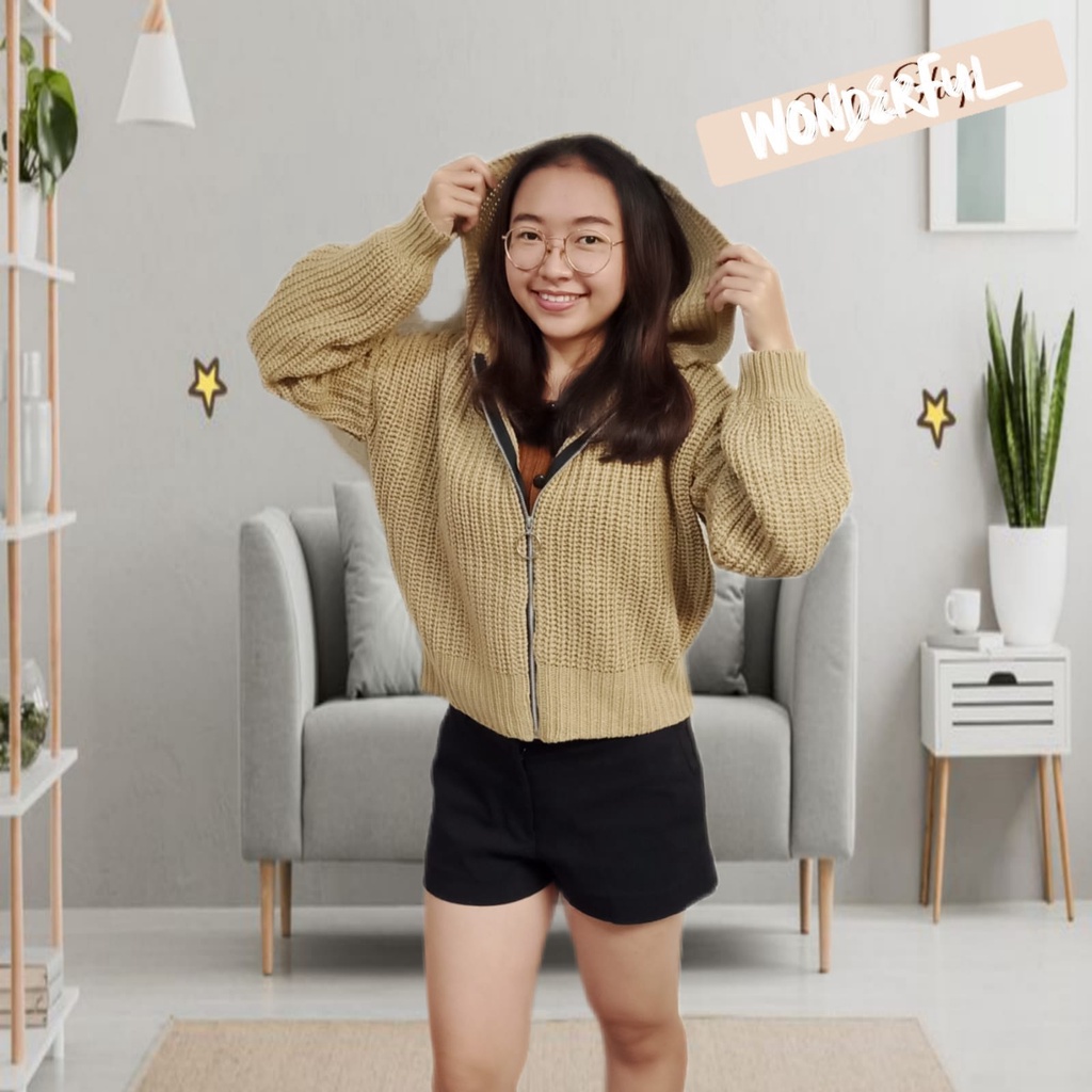 BAJU SWEATER HOODIE , CARDIGAN RAJUT JAKET Outer Wanita / Blouse Atasan Wanita ZIPPER Lengan Panjang