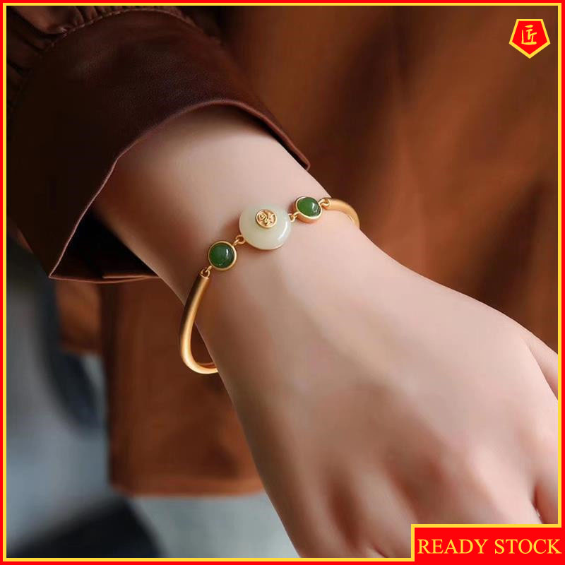 [Ready Stock]Fashion Personalized Classic Inlaid Natural Hetian Jade Bracelet