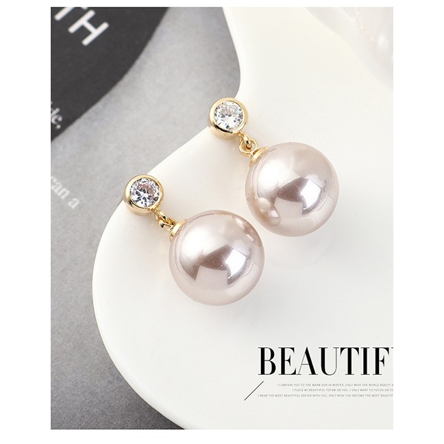 LRC Anting Tusuk Fashion Golden Real Gold Plated Pearl Ball S925 Y63041