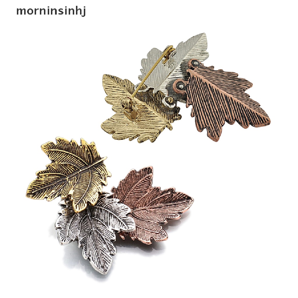 Mornin Anting Tusuk Bentuk Daun Maple Lapis Silveremas Gaya Vintage