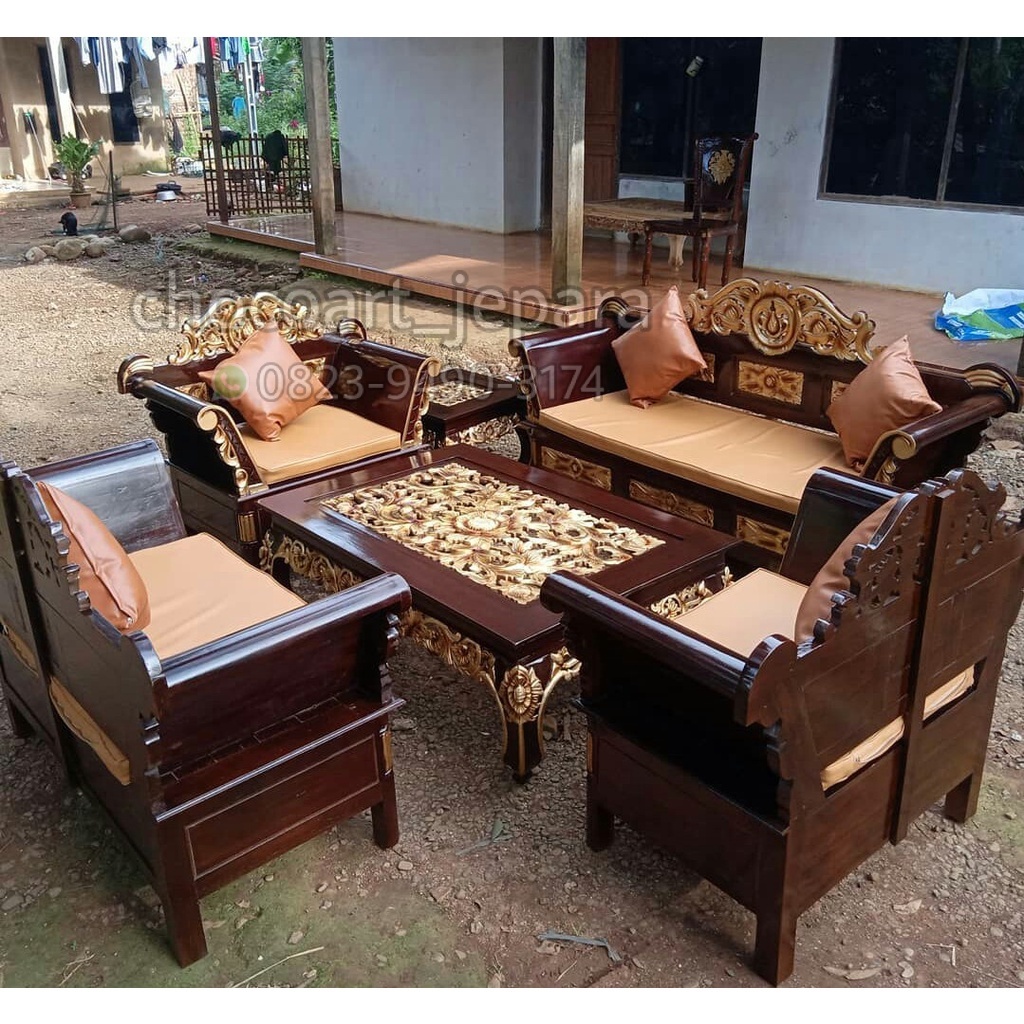 Kursi madura jati asli jepara kombinasi gold emas custom by chocoart jepara terbaru