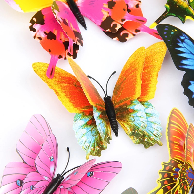 12Pc/Set Colorful Double Layer 3D Magnetic Butterfly Wall Sticker /  Butterflies Refrigerator Magnet Stickers