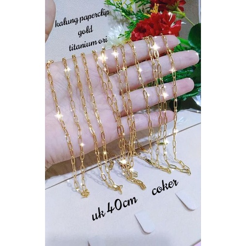 Kalung Paper Clip Gold Titanium Original