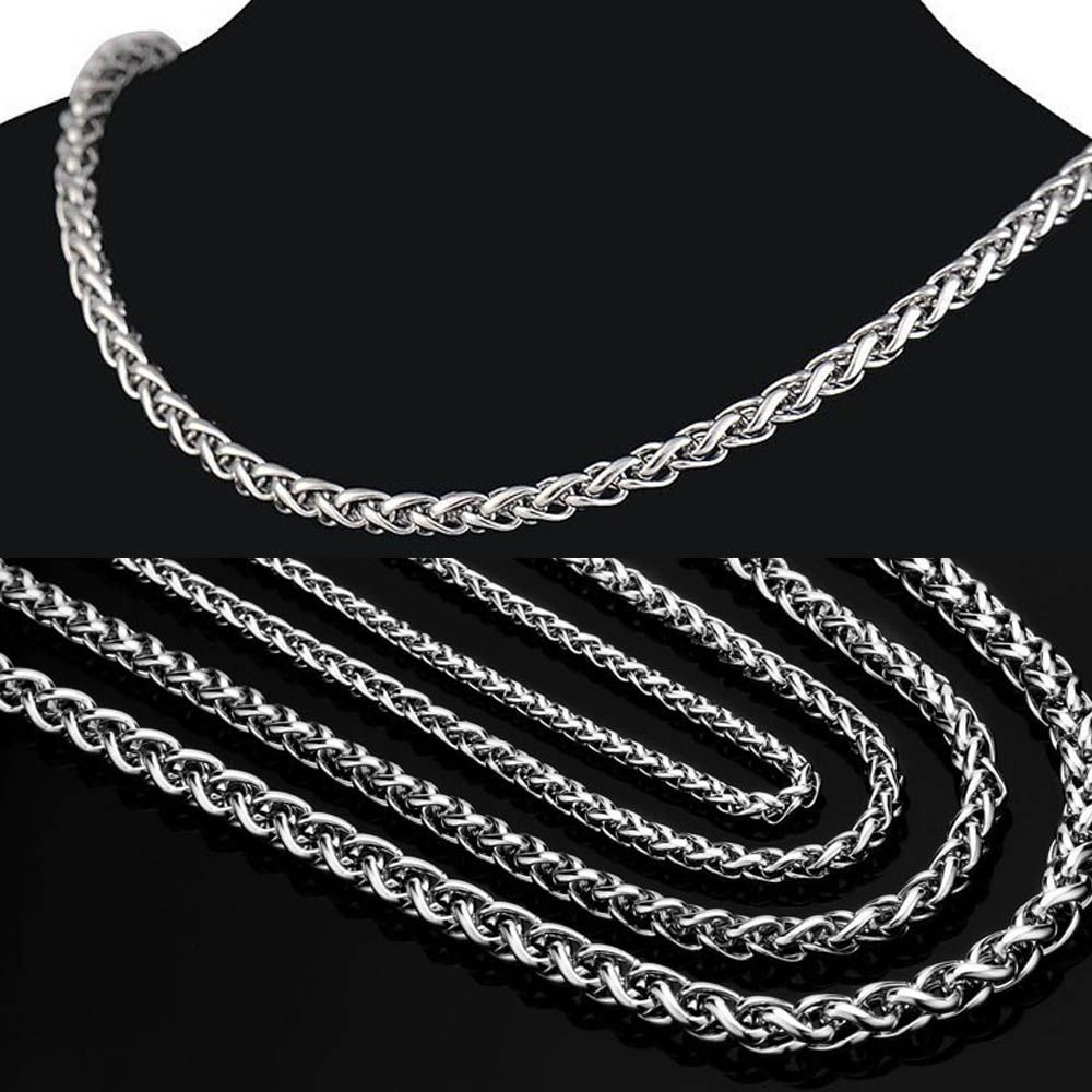 ROW 3/4/5/6MM Braided Wheat Chain Women Men Heavy Link Stainless Steel Necklace Fashion Silver Color Cool Punk Gothic Choker Metal Collar