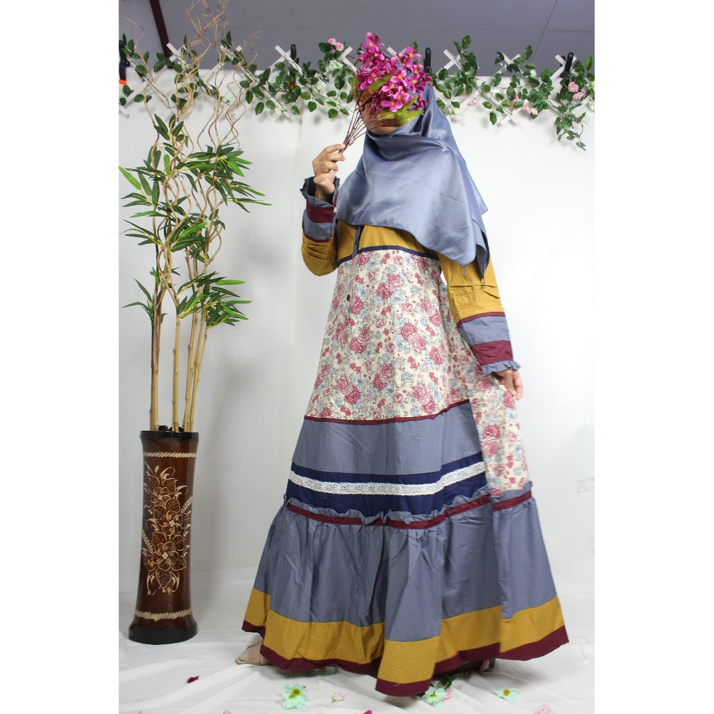 Gamis Toyobo Katun AMANDA motif bunga TUYOBO COTTON