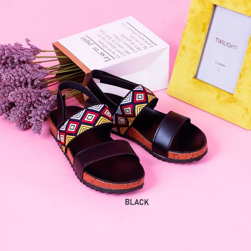 Sandal Wanita Etnik Tali Sendal Flat Nastya Slip Sandal Teplek Nasya 41 Hitam Ethnic Remaja Murah-2