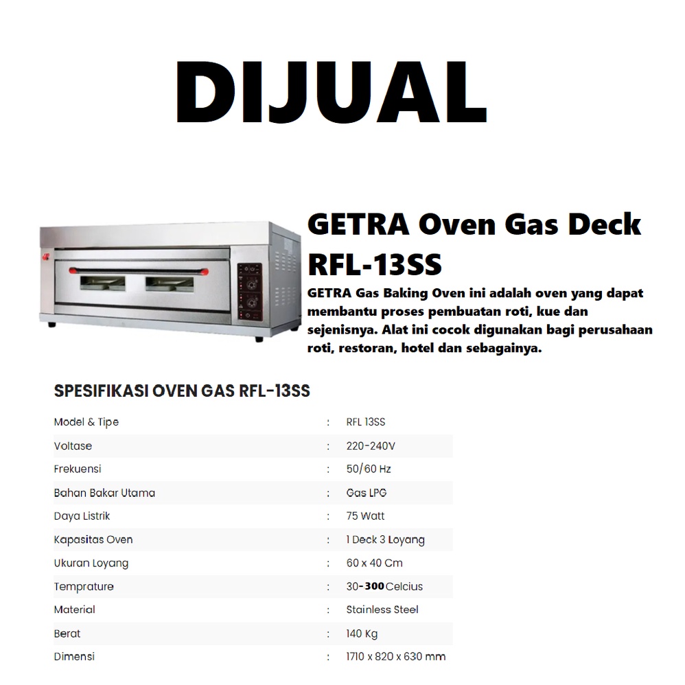 GETRA OVEN GAS DECK RFL-13SS