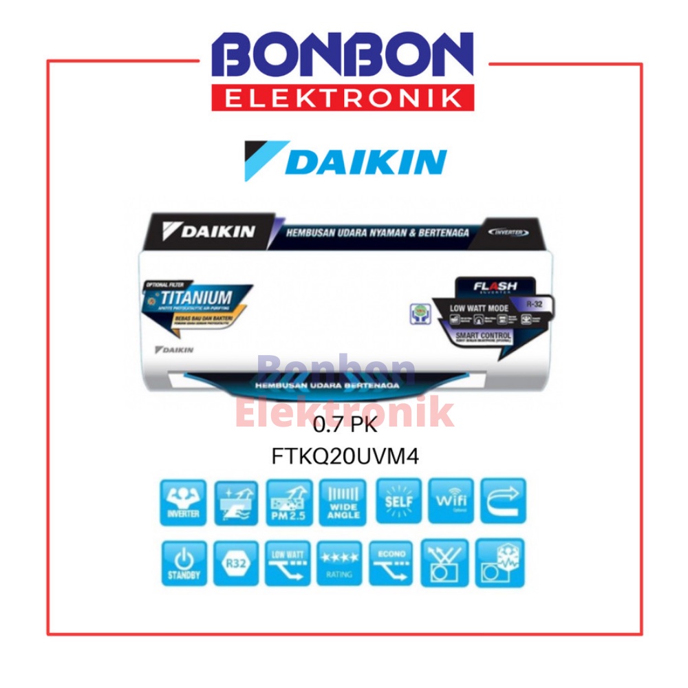 Daikin AC 0.7PK FTKQ20UVM4 Flash Inverter / 3/4PK FTKQ 20 UVM4 20UVM4