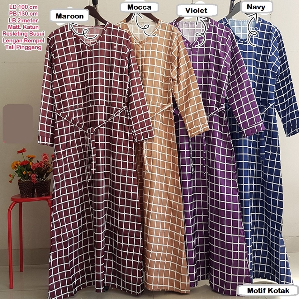 baju gamis Katun Jepang Motif Rasti, Bunga, Etnik, Retro, Polkadot, Vintage best seller-Kotak Hitam