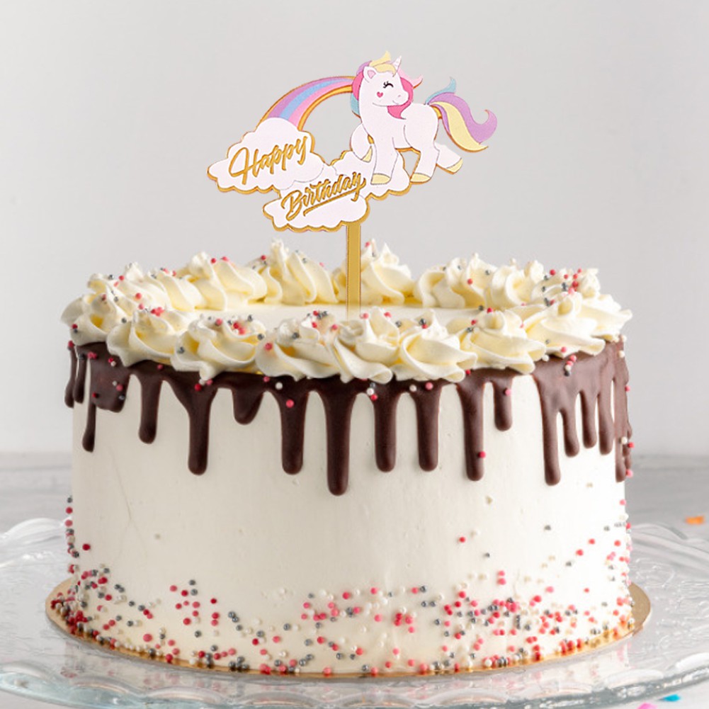 Topper Kue Ulang Tahun Desain Unicorn Bahan Akrilik Reusable Untuk Dekorasi Pesta