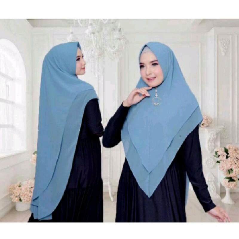 khimar ceruty 2 layer semi broken white putih tulang pet antem jilbab hajah haji ibu ngaji cantik pr