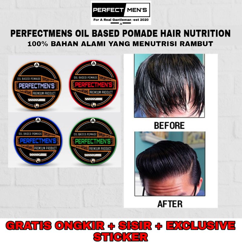 PERFECTMENS OILBASED POMADE 60gr POMADE OIL BASED PELURUS RAMBUT free sisir+sticker BOX PREMIUM POMADE