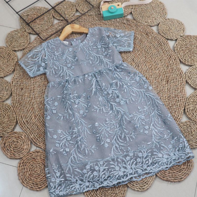 MODELA DRESS GAUN ANAK PEREMPUAN IMPORT BAJU ANAK PEREMPUAN MODEL BRUKAT MOTIF BUNGA LENGAN PENDEK D