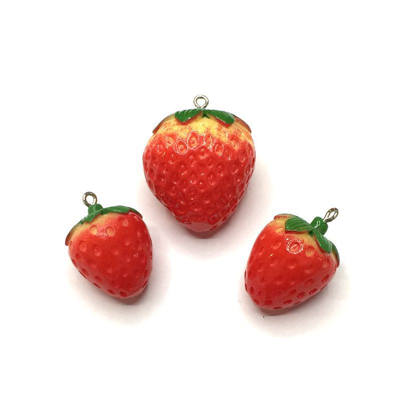 Charms Liontin Bentuk Strawberry Bahan Resin Untuk Membuat Perhiasan Anting Dan Gantungan Kunci