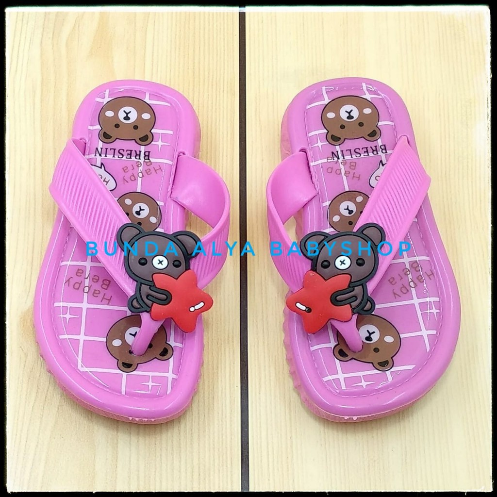 Sandal Anak Perempuan Jepit IMPORT Usia 1 2 3 Tahun FANTA - Sandal Anak Cewek Lentur Motif Love Bear Alas Karer Anti Licin Size 24 - 29