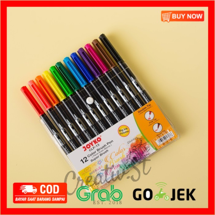 

(BISA COD) Joyko Brush Pen 12 Warna Brush + Fine Tip CLP-13 SET Kaligrafi