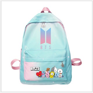 KPOP BTS  bt21 Tas  Ransel  Wanita Bahan Kanvas Warna Gradasi 