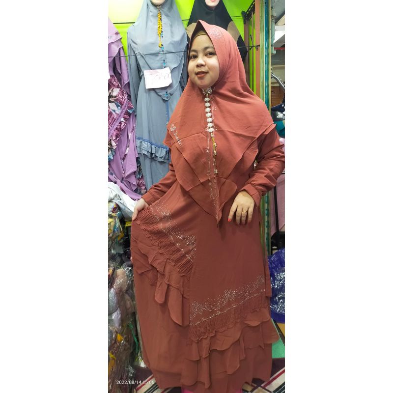 Gamis Syar'i Dk 34 Swarovski Full Polos Ceruty Babydoll Double PURING Busui Khimar Pet Antem  Set Ji