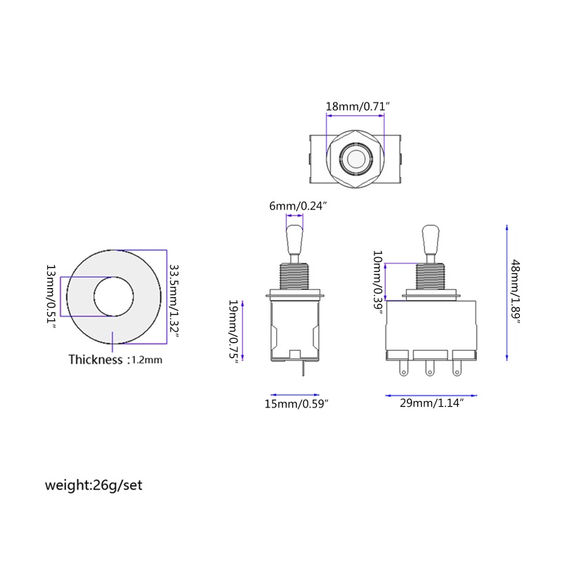 Toggle Switch 3 Arah Dengan Knob Metal Untuk Gitar Elektrik